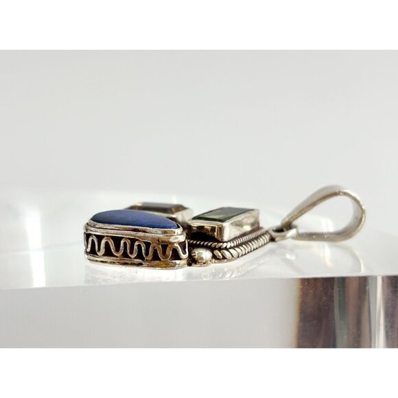 Lapis Lazuli, Citrine & Peridot Gemstone Sterling Silver 925 Vintage Pendant - Picture 8 of 9